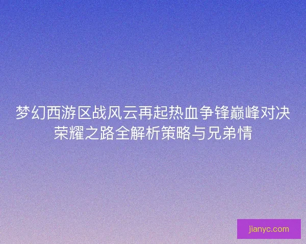 梦幻西游区战风云再起热血争锋巅峰对决荣耀之路全解析策略与兄弟情