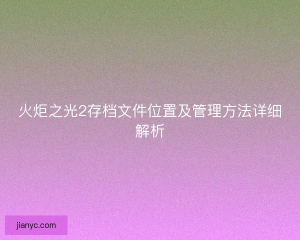 火炬之光2存档文件位置及管理方法详细解析 火炬之光2存档文件位置及管理方法详细解析